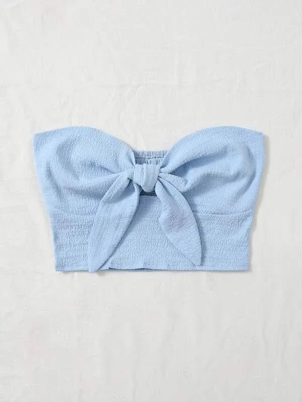 SHEIN EZwear Summer Knot Front Shirred Back Tube Top (Code-150) - BlackBole