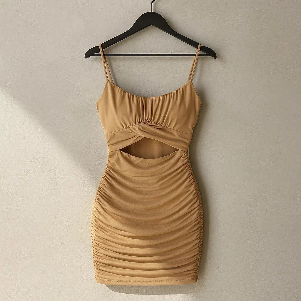SHEIN Privé Solid Cut Out Ruched Bodycon Dress (Code: 156) - BlackBole