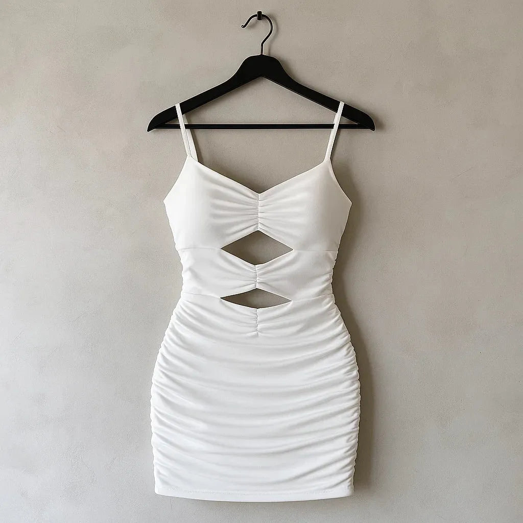 SHEIN Privé Solid Cut Out Ruched Bodycon Dress (Code: 233) - BlackBole