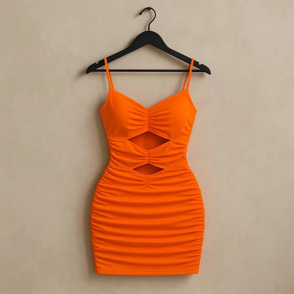 SHEIN Privé Solid Cut Out Ruched Bodycon Dress (Code: 233) - BlackBole