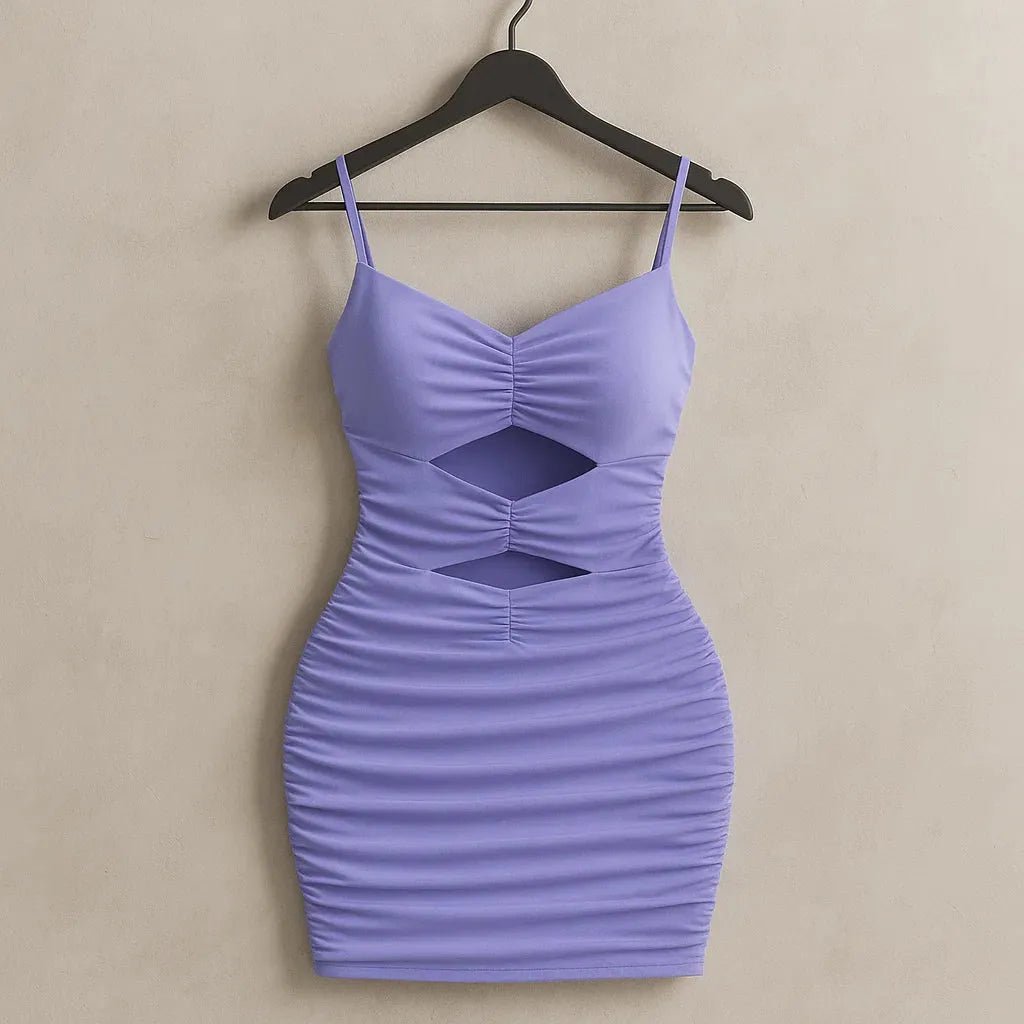 SHEIN Privé Solid Cut Out Ruched Bodycon Dress (Code: 233) - BlackBole