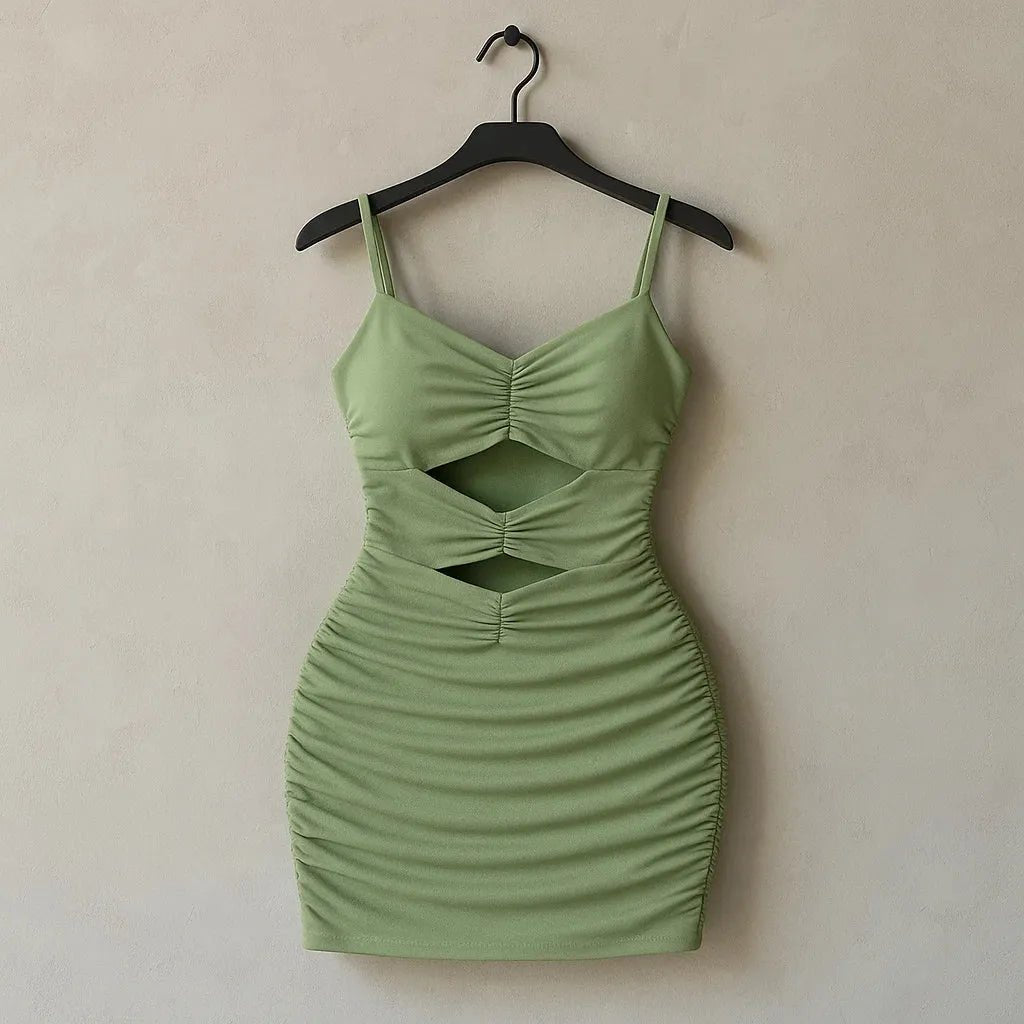 SHEIN Privé Solid Cut Out Ruched Bodycon Dress (Code: 233) - BlackBole