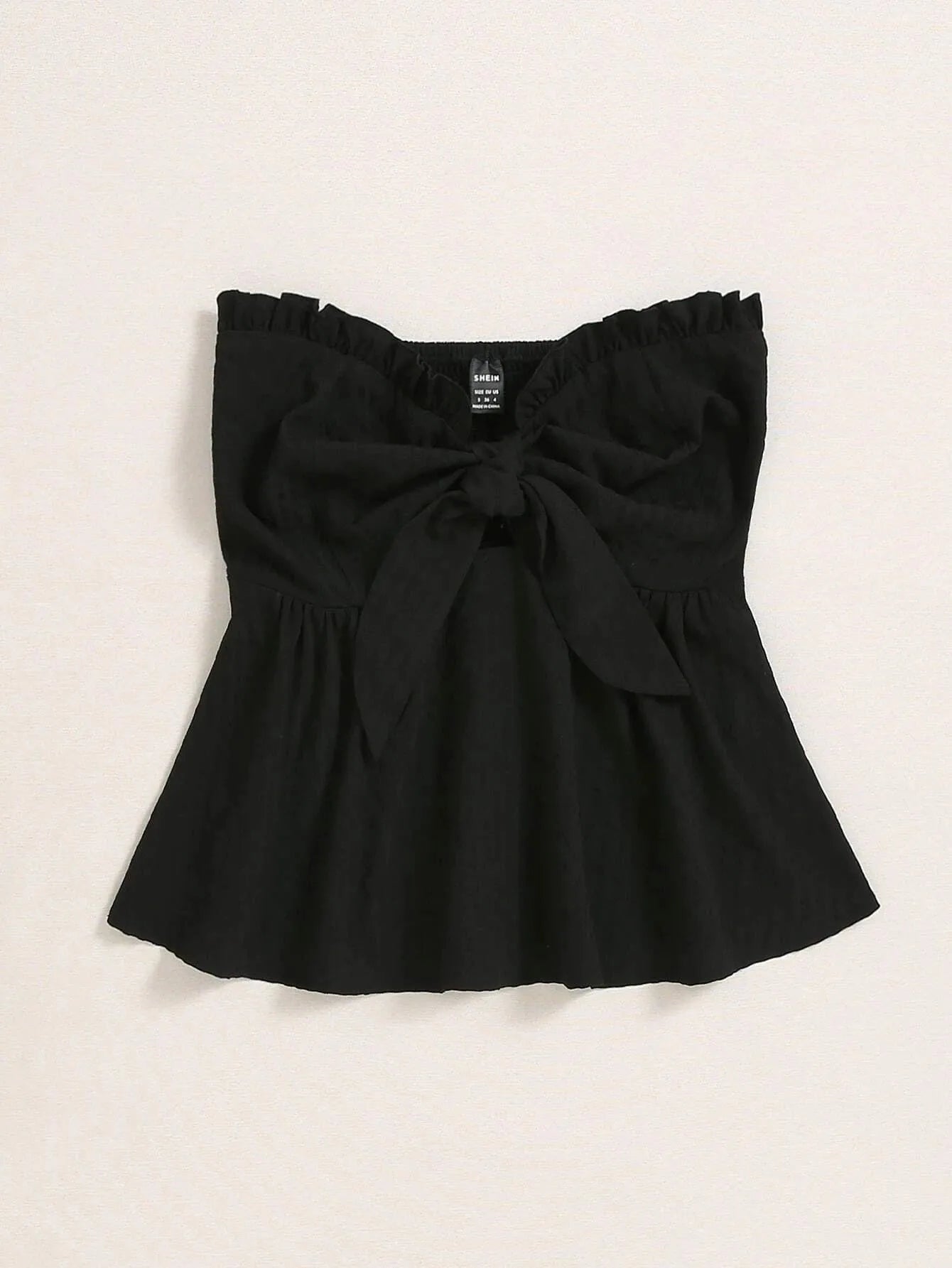 SHEIN Privé Tie Waist Ruffle Hem Tube Top (Code: SY09) - BlackBole