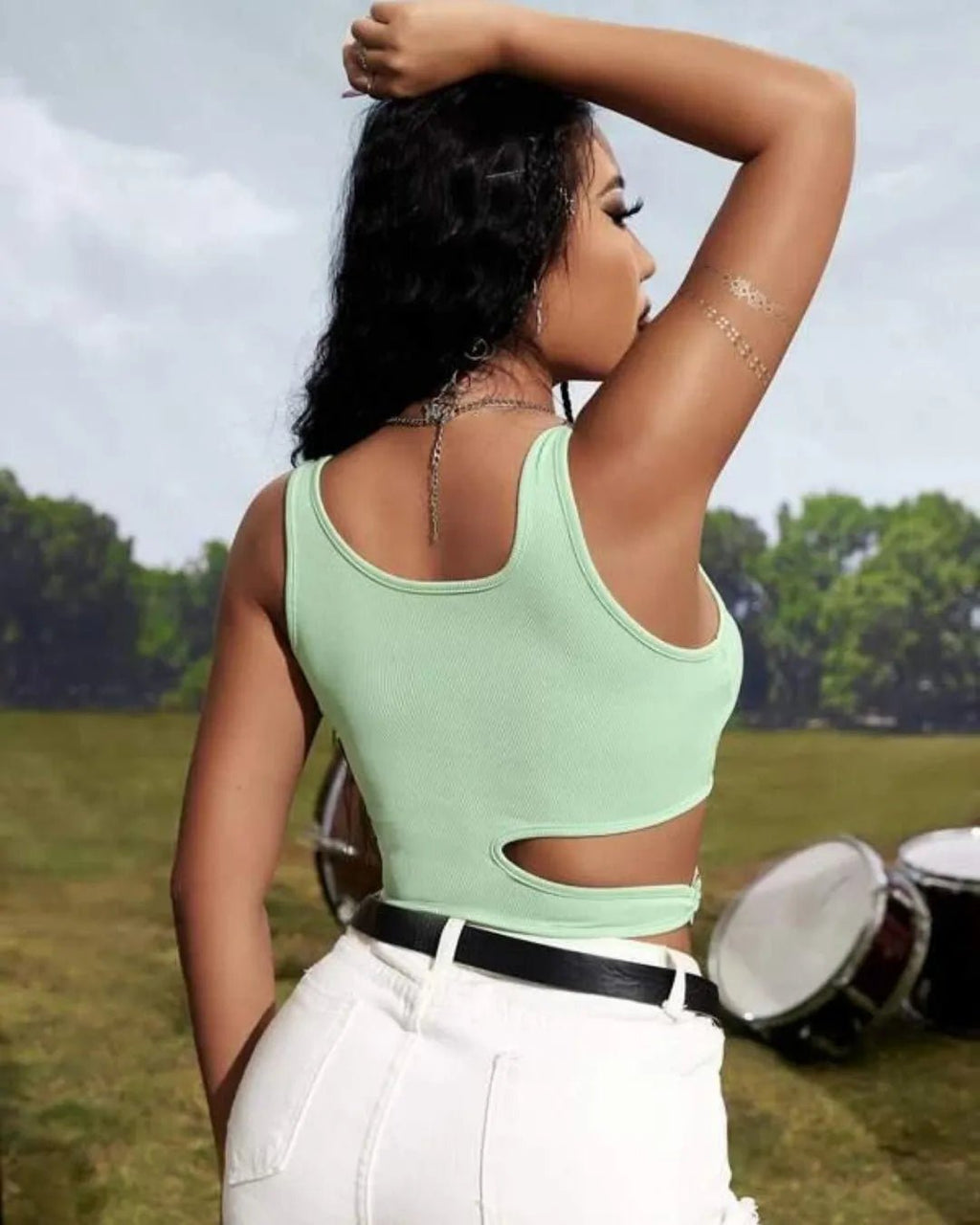 SXY Cut Out Rib Knit Crop Tank Top (Code- 149) - BlackBole