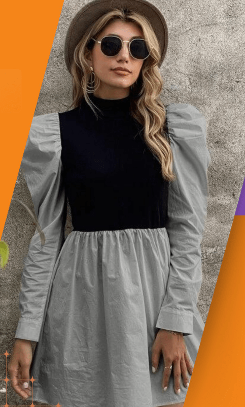 Two-Tone Mock Neck Mini dress - BlackBole