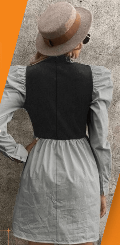 Two-Tone Mock Neck Mini dress - BlackBole