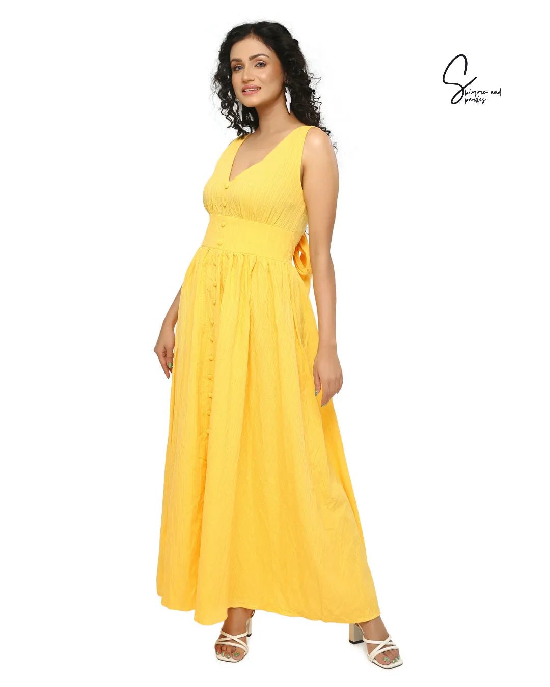 VCAY Button Detail Back Tie Dress - BlackBole