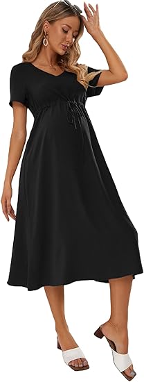 Women’s Solid Black Midi Dress - BlackBole